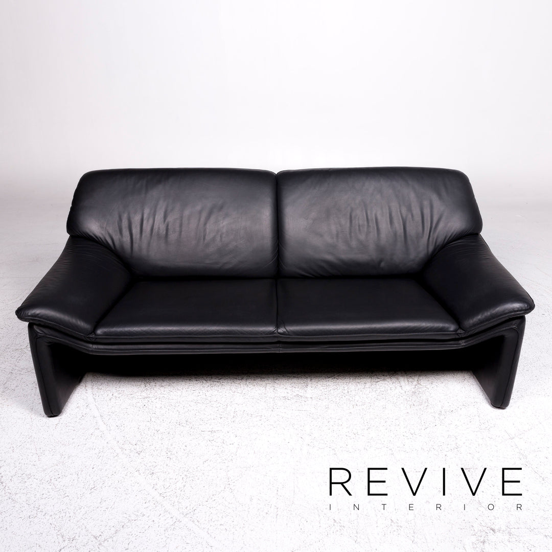 Laauser Atlanta Designer Leather Sofa Black Three-Seater Couch #9554