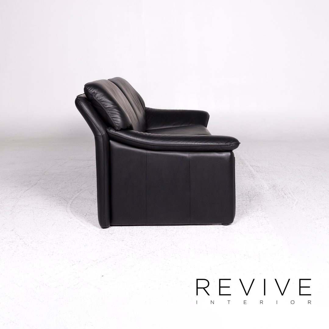 Laauser Atlanta Designer Leather Sofa Black Three-Seater Couch #9554