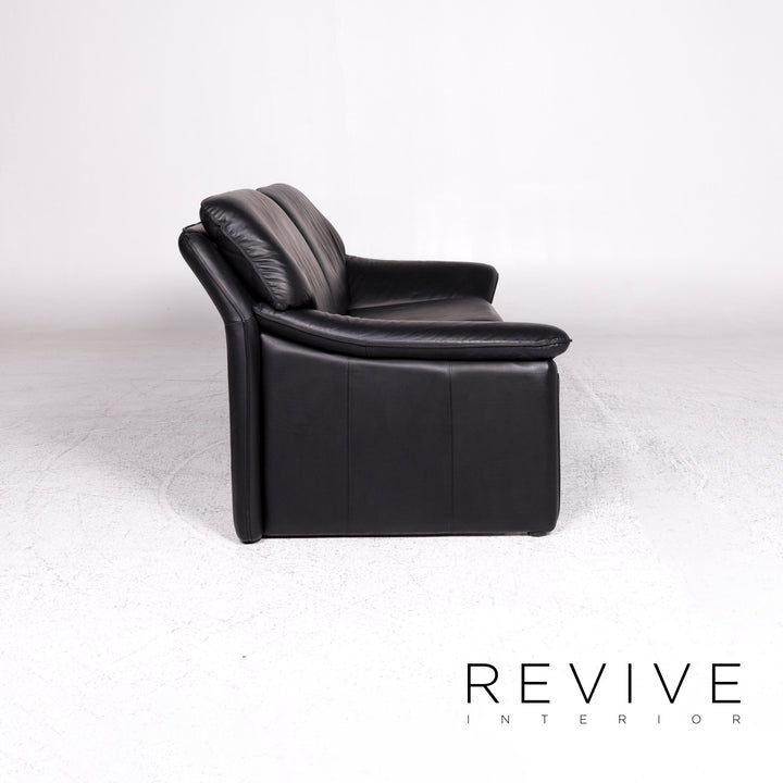 Laauser Atlanta Designer Leather Sofa Black Three-Seater Couch #9554