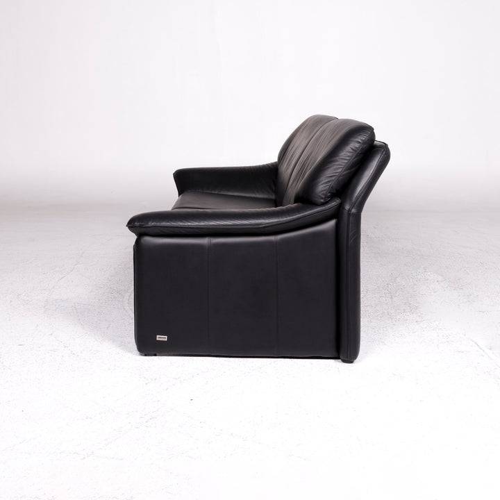 Laauser Atlanta Designer Leather Sofa Black Three-Seater Couch #9554
