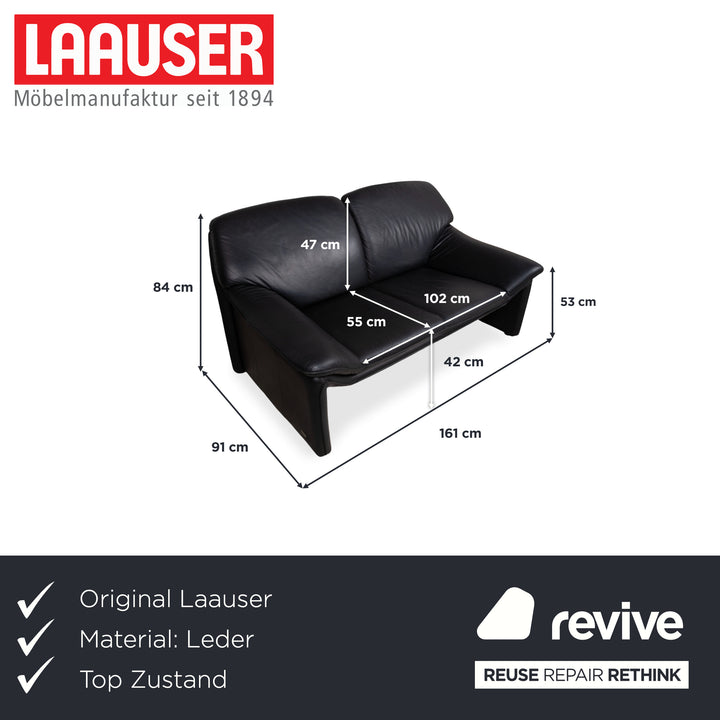Laauser Atlanta Designer Leder Sofa Schwarz Zweisitzer Couch