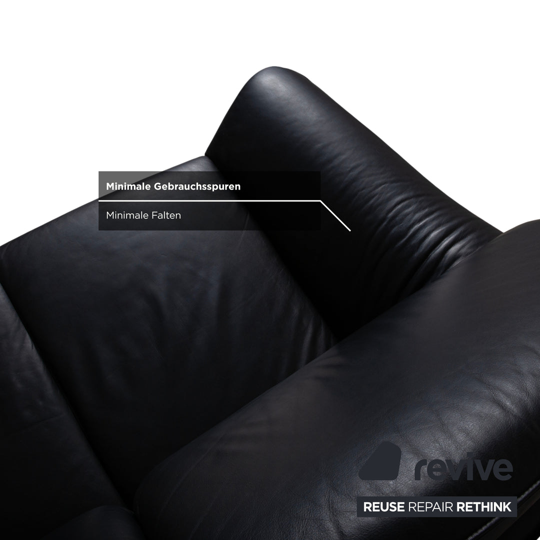 Laauser Atlanta Designer Leather Sofa Black Two-Seater Couch #9552