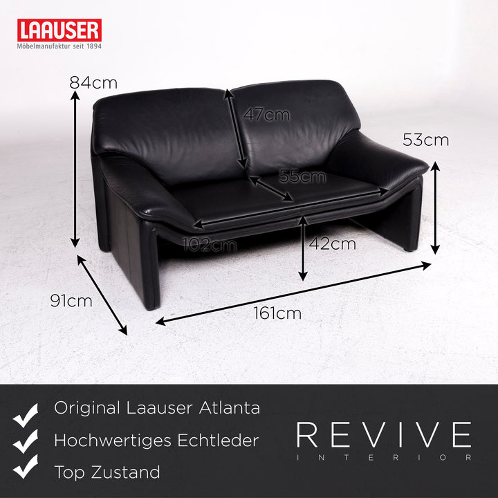 Laauser Atlanta Designer Leather Sofa Black Two-Seater Couch #9552