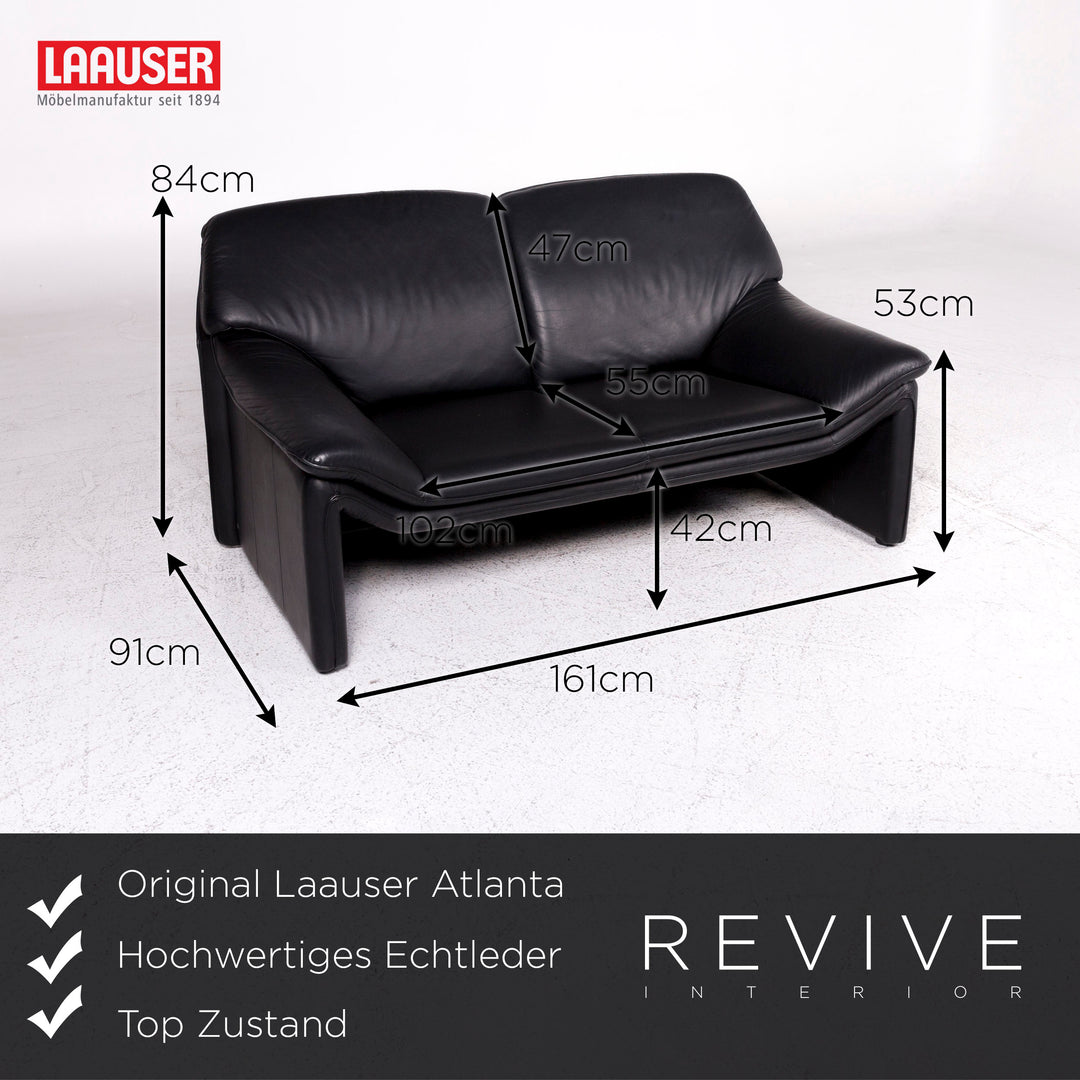 Laauser Atlanta Designer Leder Sofa Schwarz Zweisitzer Couch #9552