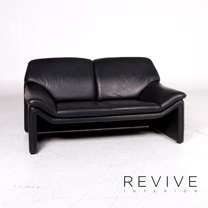 Laauser Atlanta Designer Leather Sofa Black Two-Seater Couch #9552