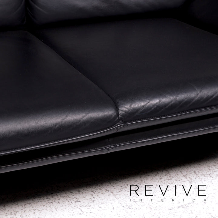Laauser Atlanta Designer Leather Sofa Black Two-Seater Couch #9552