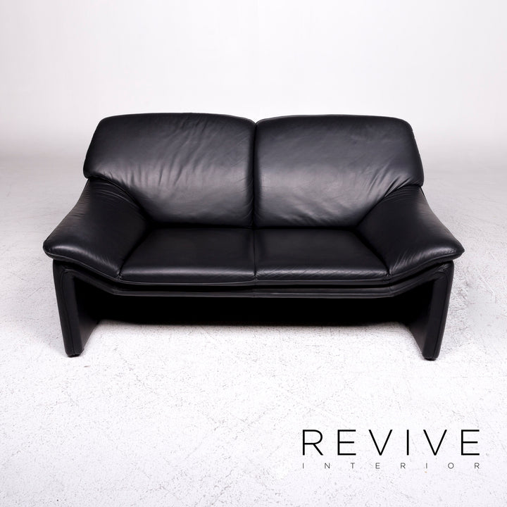 Laauser Atlanta Designer Leather Sofa Black Two-Seater Couch #9552