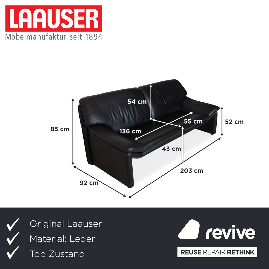Laauser Atlanta Dreisitzer Leder Sofa Schwarz Couch