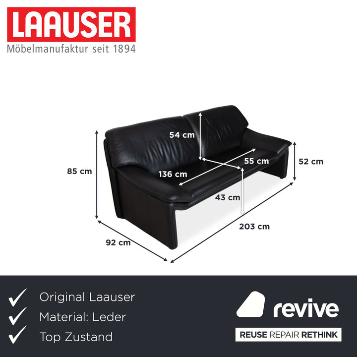 Laauser Atlanta Dreisitzer Leder Sofa Schwarz Couch