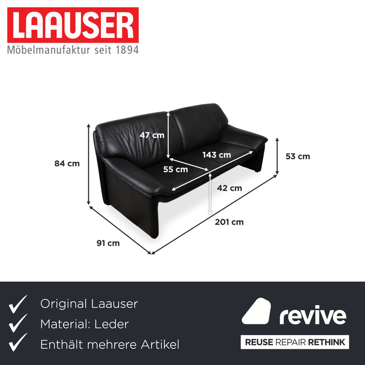 Laauser Atlanta Garnitur Designer Leder Sofa Schwarz Zweisitzer Dreisitzer Couch