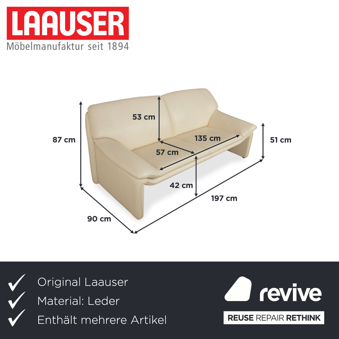 Laauser Atlanta Garnitur Leder Dreisitzer Sessel Beige Creme Sofa Couch