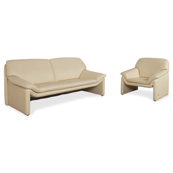 Laauser Atlanta Garnitur Leder Dreisitzer Sessel Beige Creme Sofa Couch