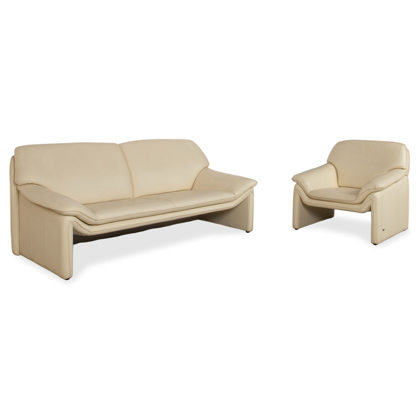 Laauser Atlanta leather suite three-seater armchair beige cream sofa couch