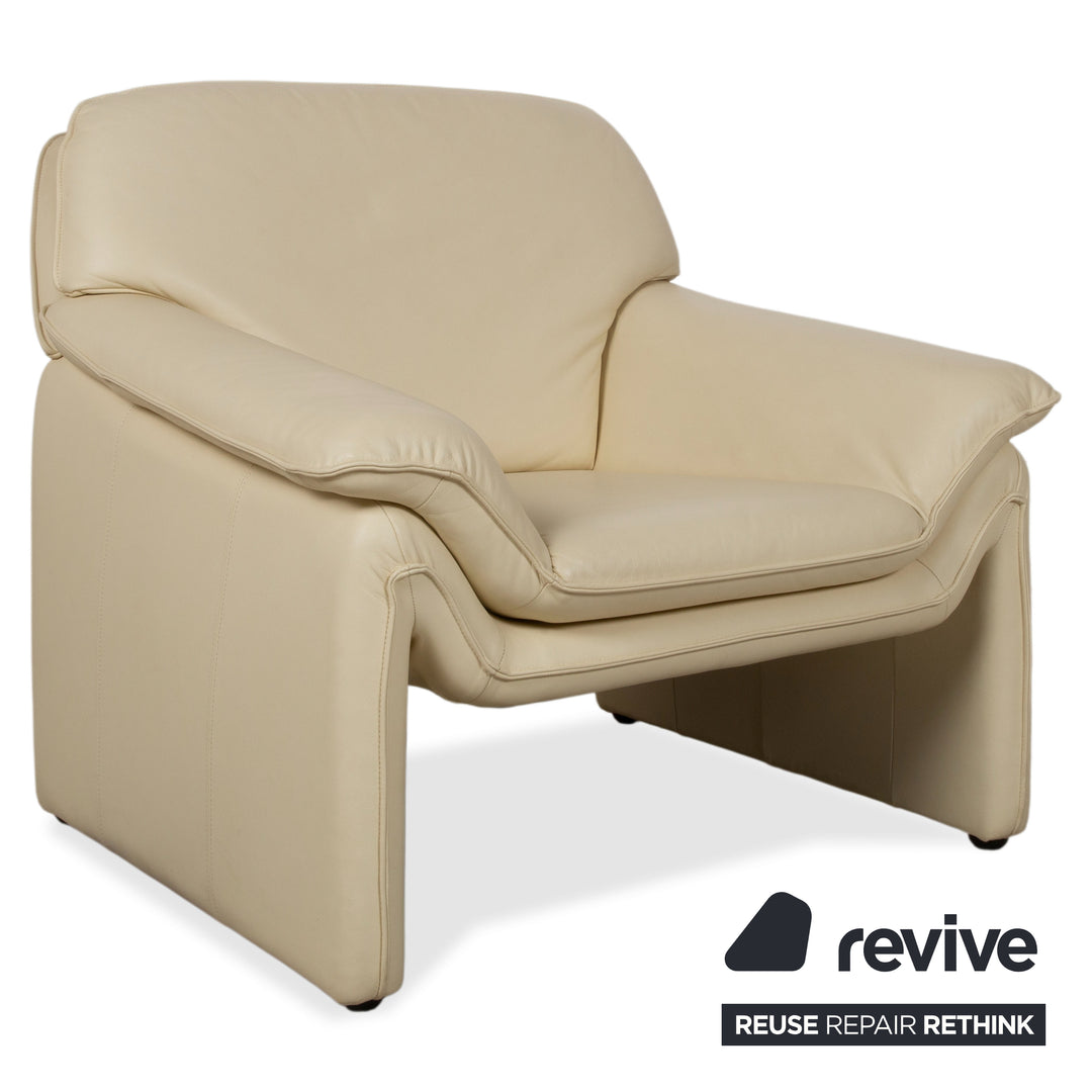 Laauser Atlanta Garnitur Leder Dreisitzer Sessel Beige Creme Sofa Couch