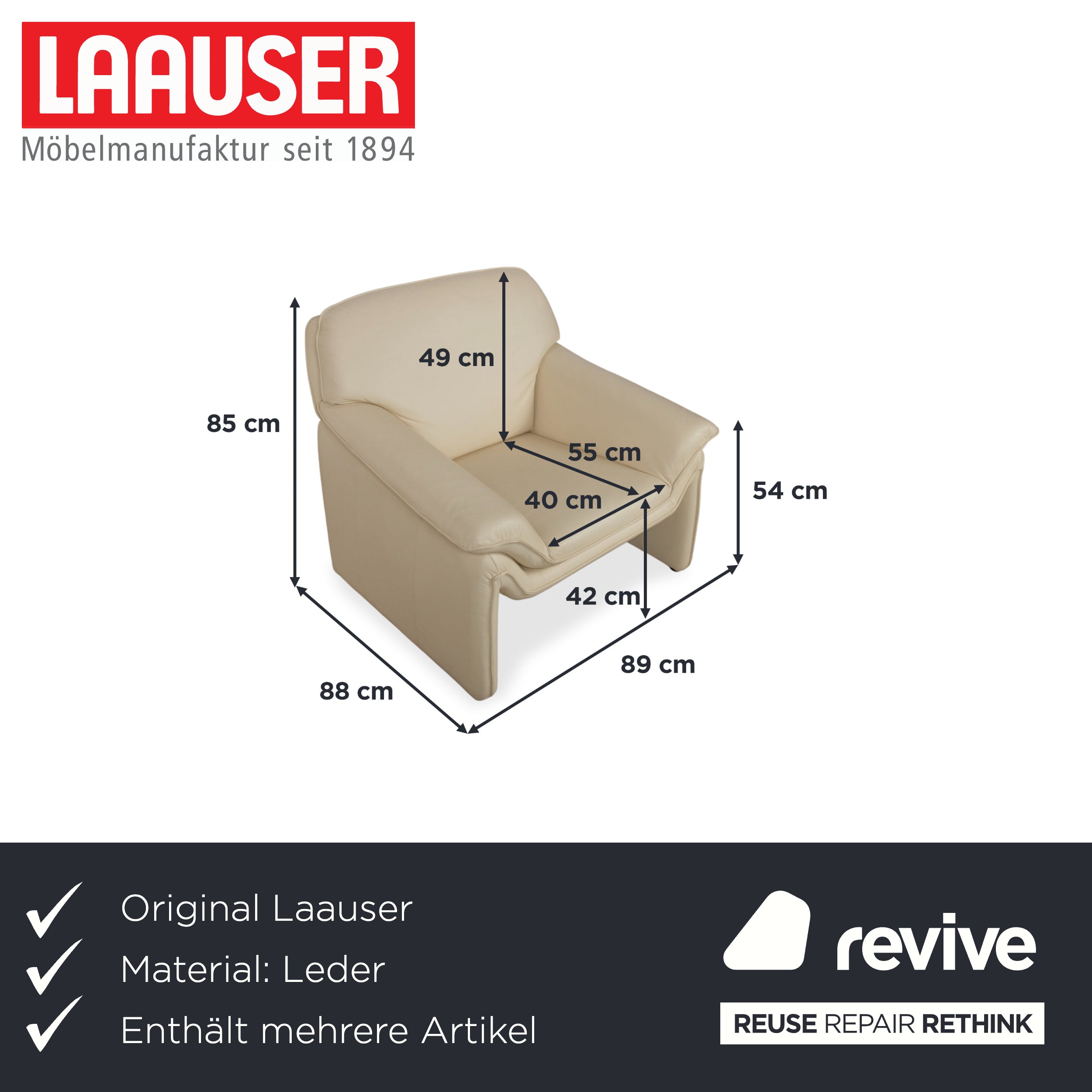 Laauser Atlanta leather suite three-seater armchair beige cream sofa couch