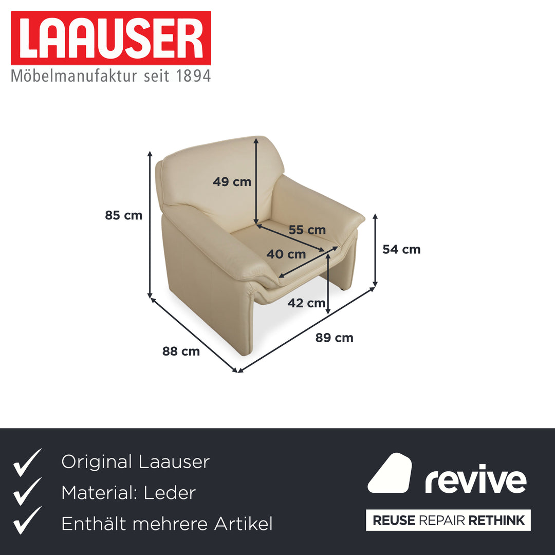 Laauser Atlanta Garnitur Leder Dreisitzer Sessel Beige Creme Sofa Couch