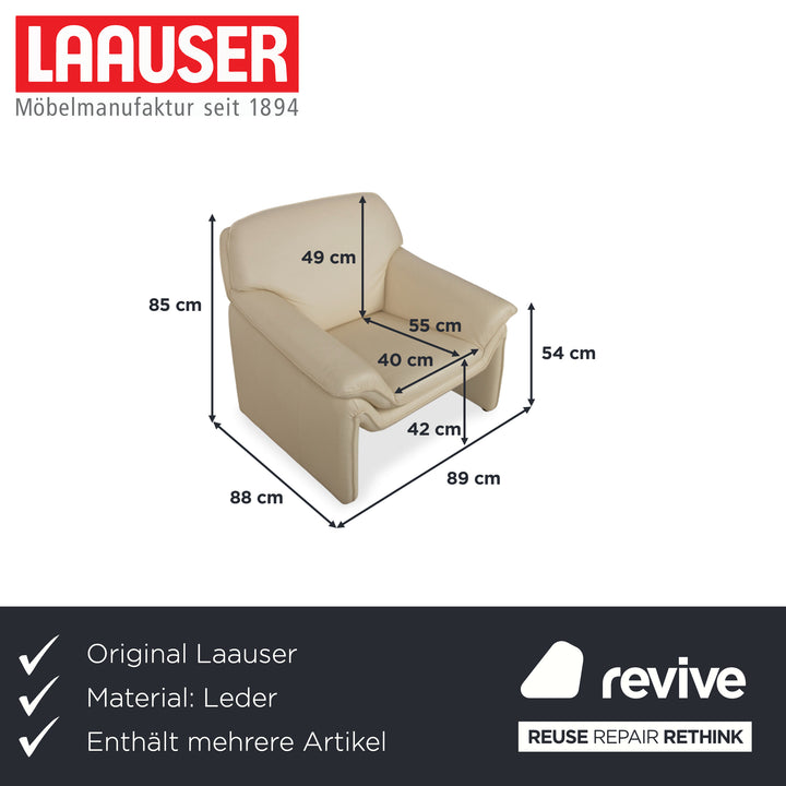 Laauser Atlanta Garnitur Leder Dreisitzer Sessel Beige Creme Sofa Couch