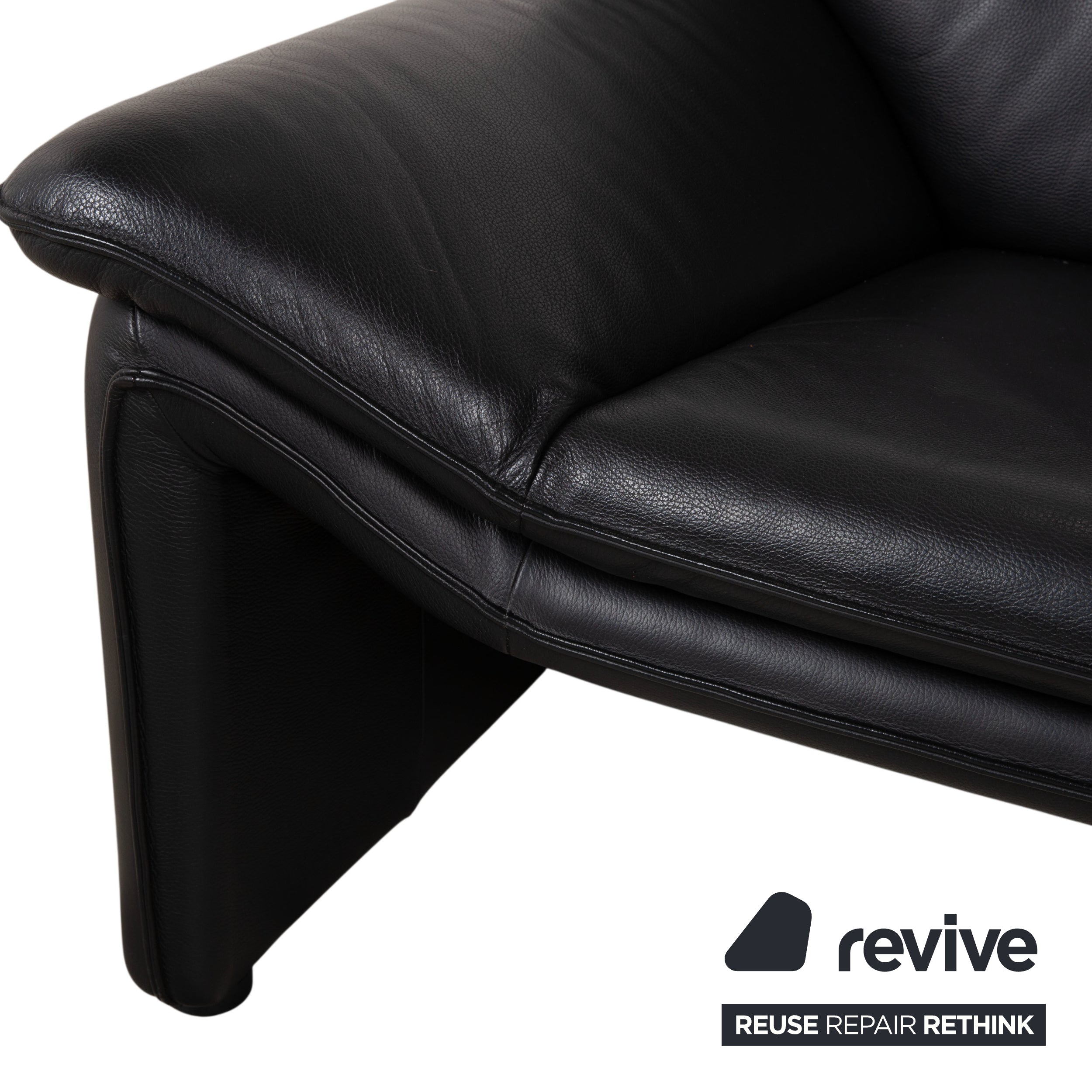 Laauser Atlanta Two-Seater Leather Suite Armchair Black Sofa Couch