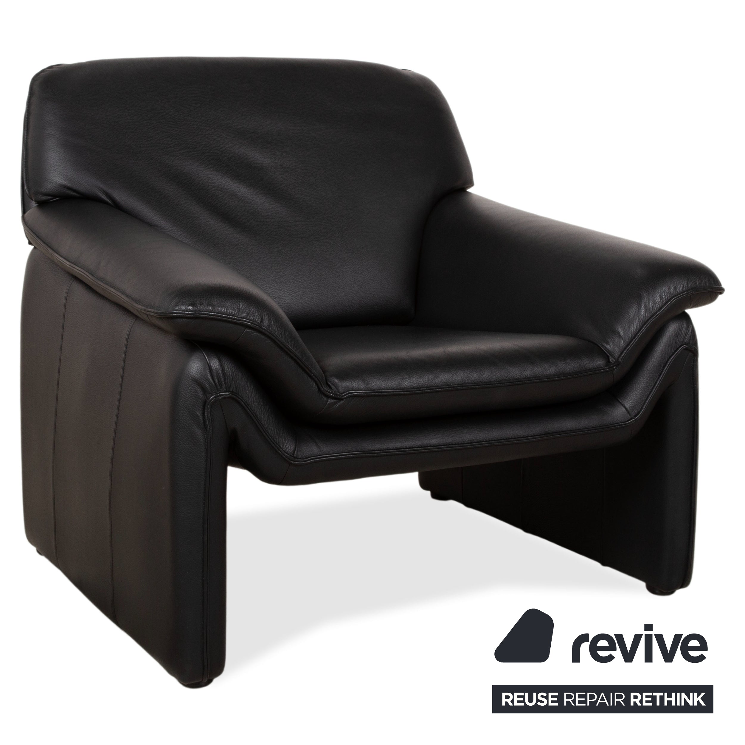 Laauser Atlanta Two-Seater Leather Suite Armchair Black Sofa Couch