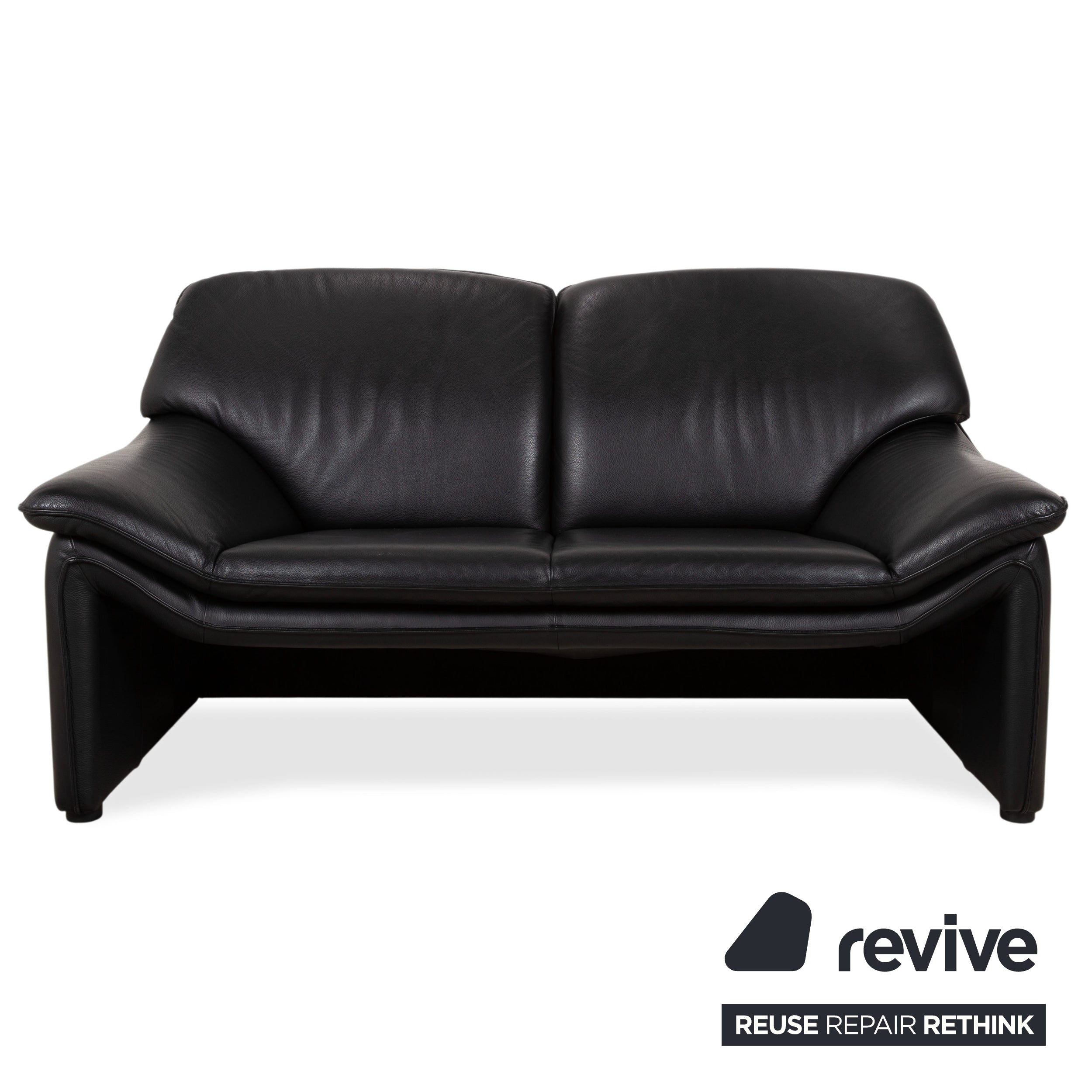 Laauser Atlanta Two-Seater Leather Suite Armchair Black Sofa Couch