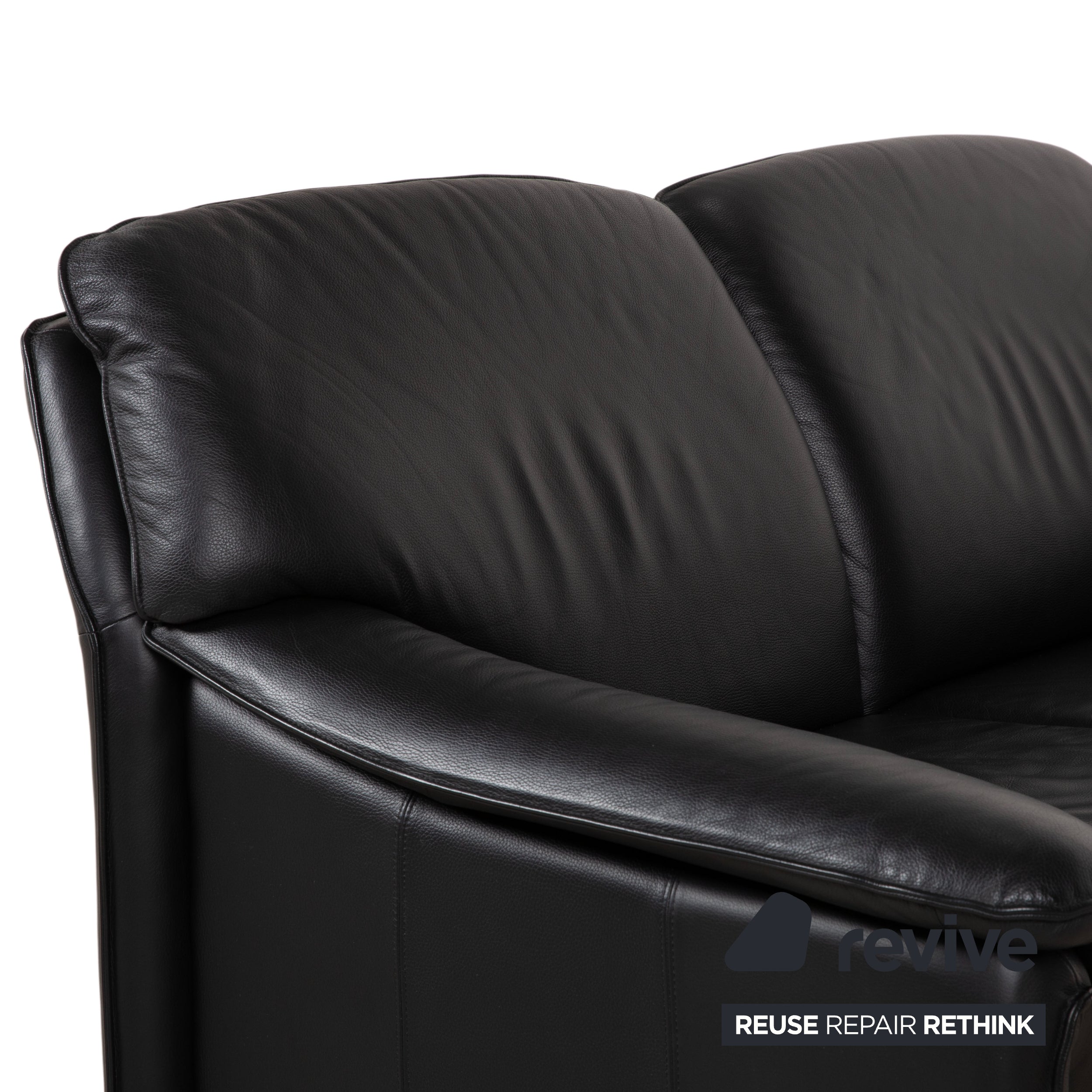Laauser Atlanta Two-Seater Leather Suite Armchair Black Sofa Couch