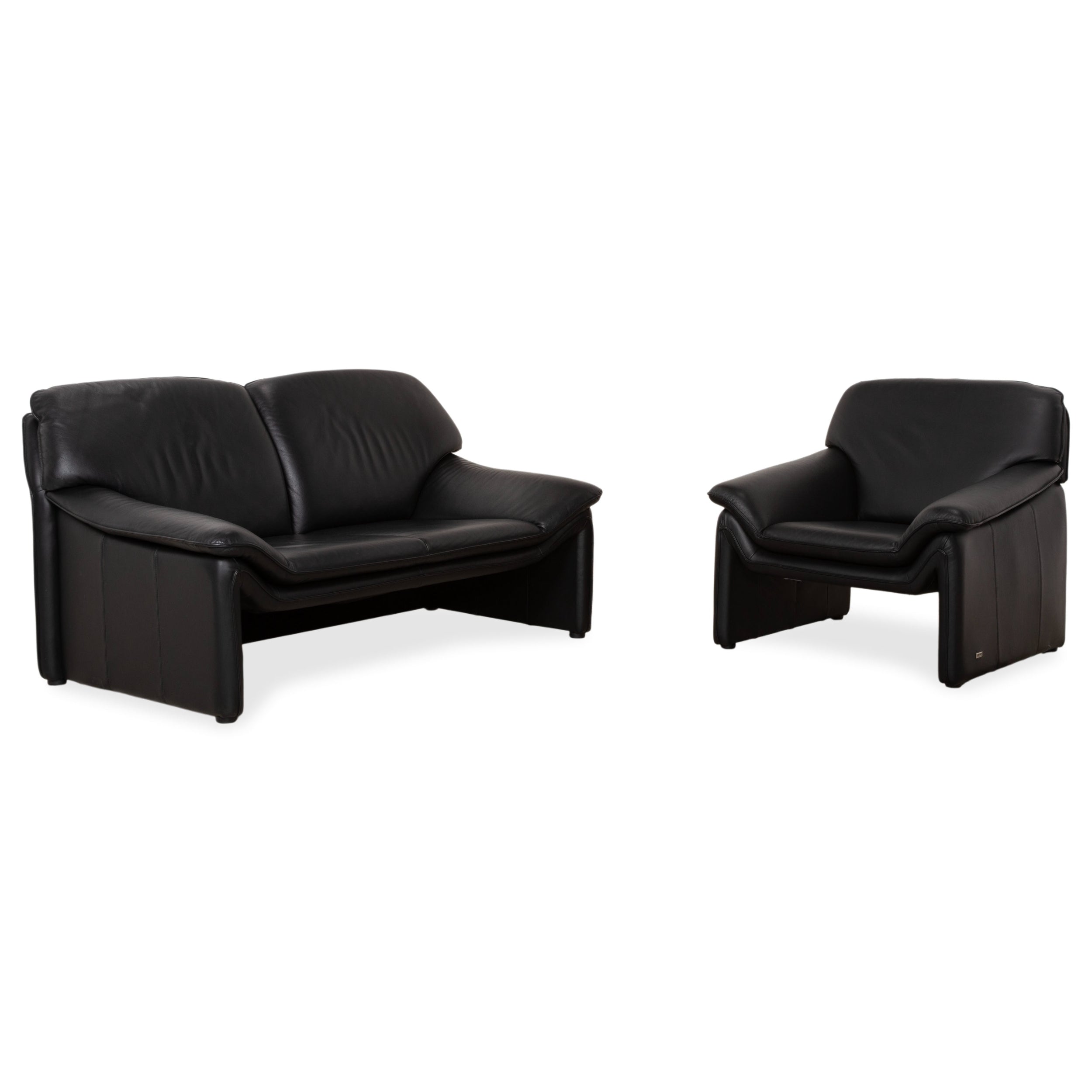Laauser Atlanta Two-Seater Leather Suite Armchair Black Sofa Couch