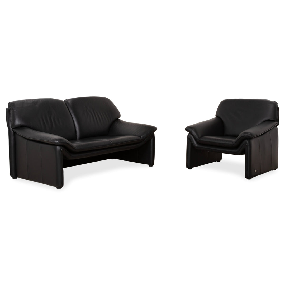 Laauser Atlanta Garnitur Cuir Deux places Fauteuil Noir Canapé Canapé