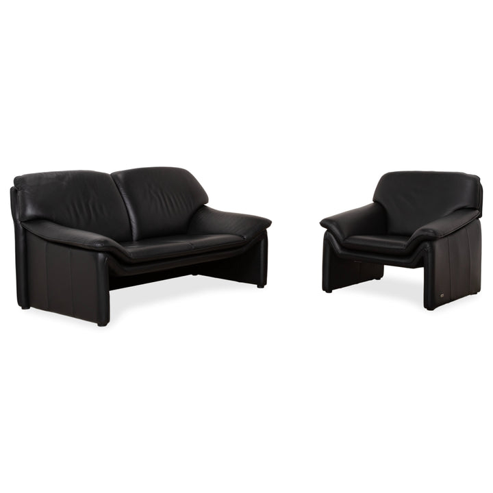 Laauser Atlanta Garnitur Cuir Deux places Fauteuil Noir Canapé Canapé