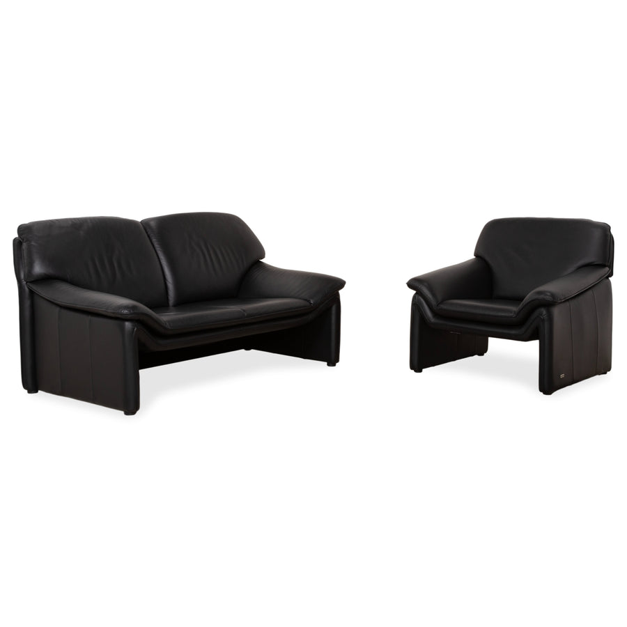 Laauser Atlanta Garnitur Cuir Deux places Fauteuil Noir Canapé Canapé