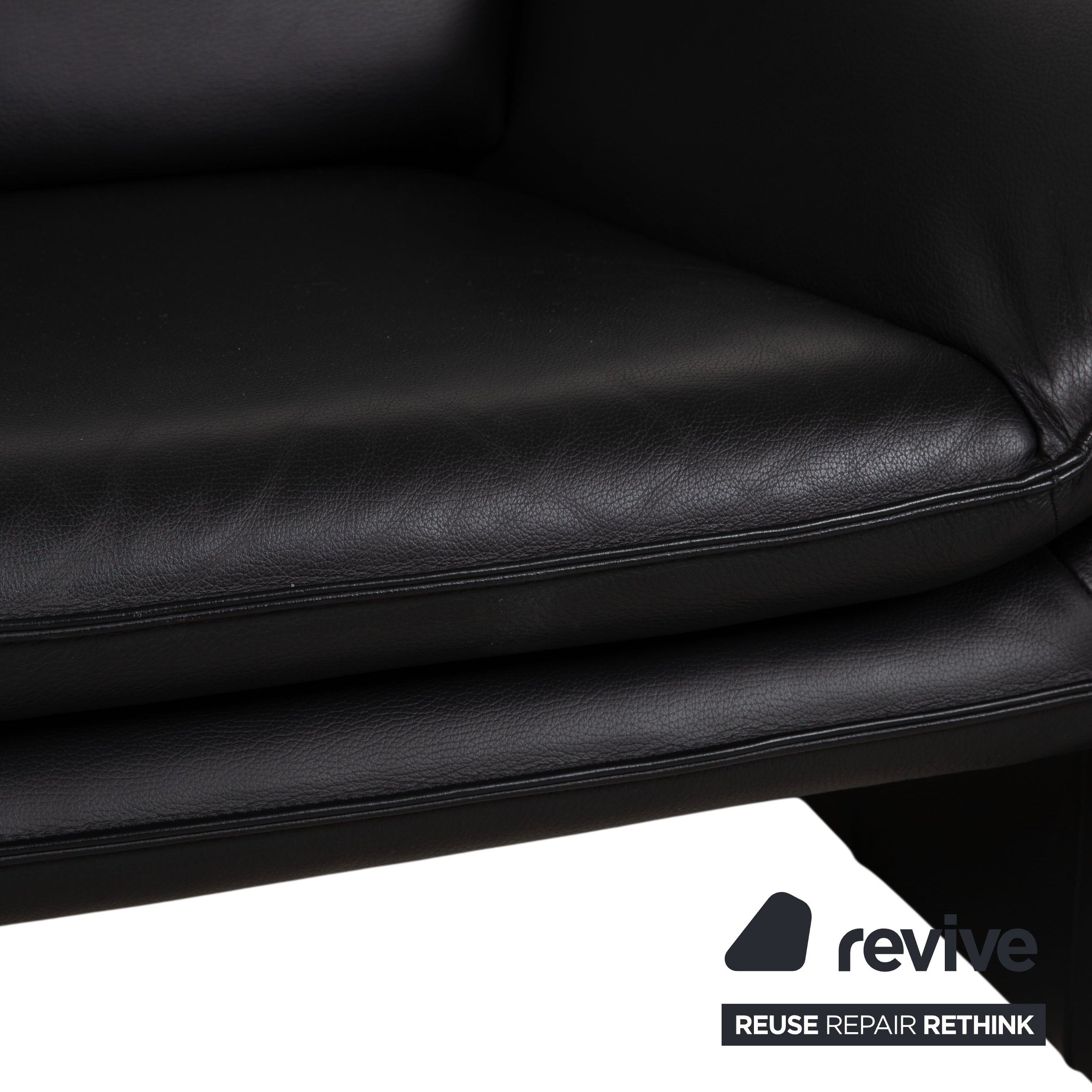 Laauser Atlanta Two-Seater Leather Suite Armchair Black Sofa Couch