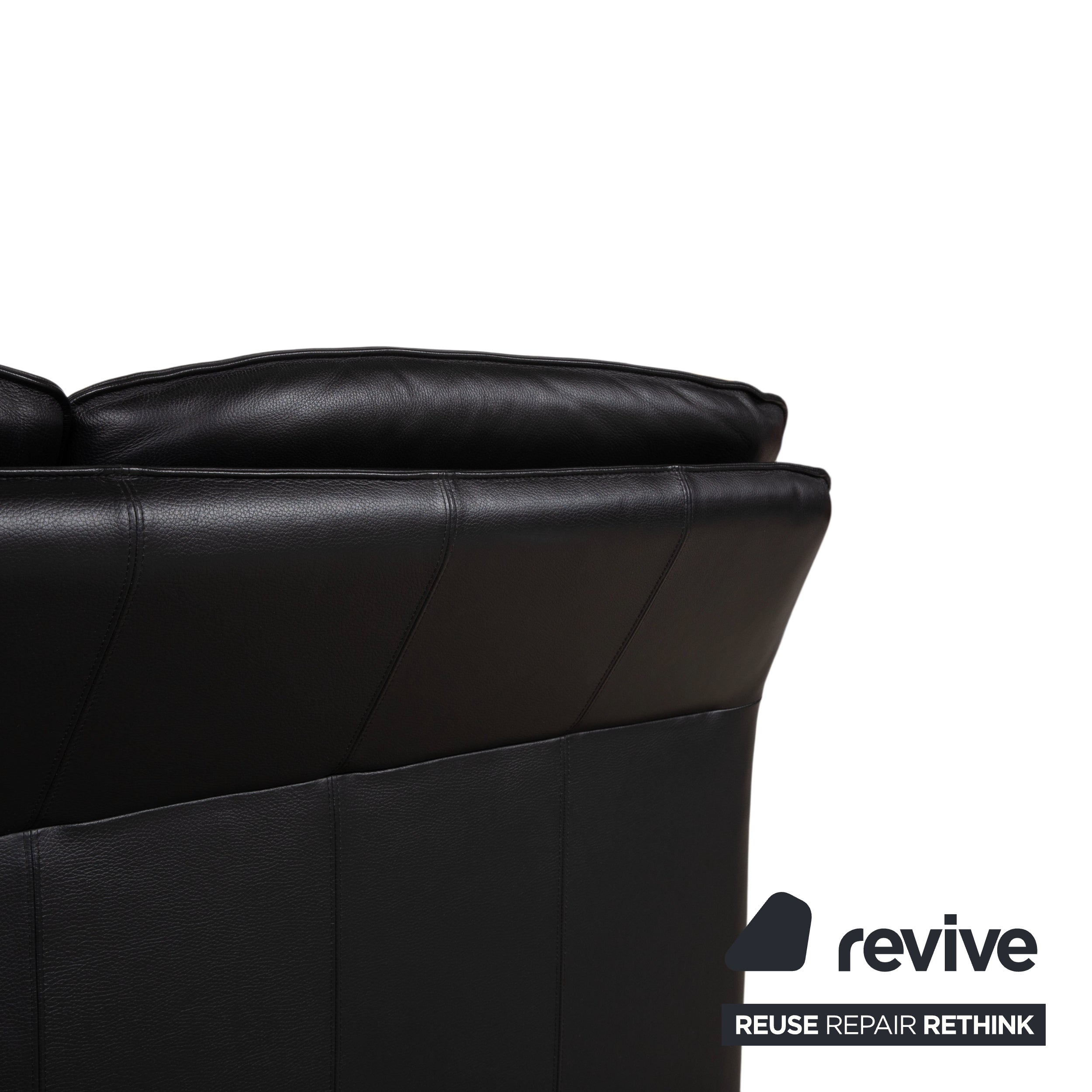 Laauser Atlanta Two-Seater Leather Suite Armchair Black Sofa Couch
