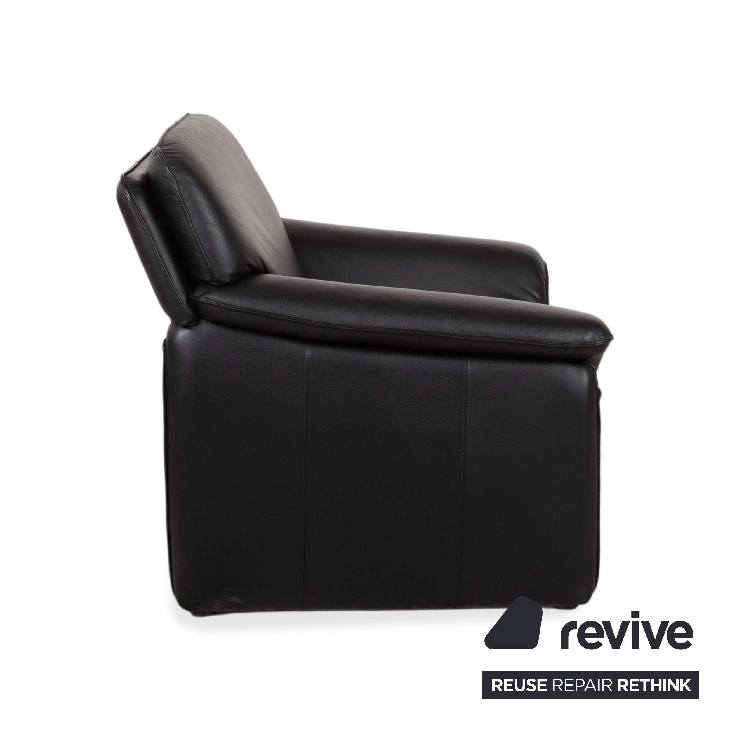 Laauser Atlanta Two-Seater Leather Suite Armchair Black Sofa Couch