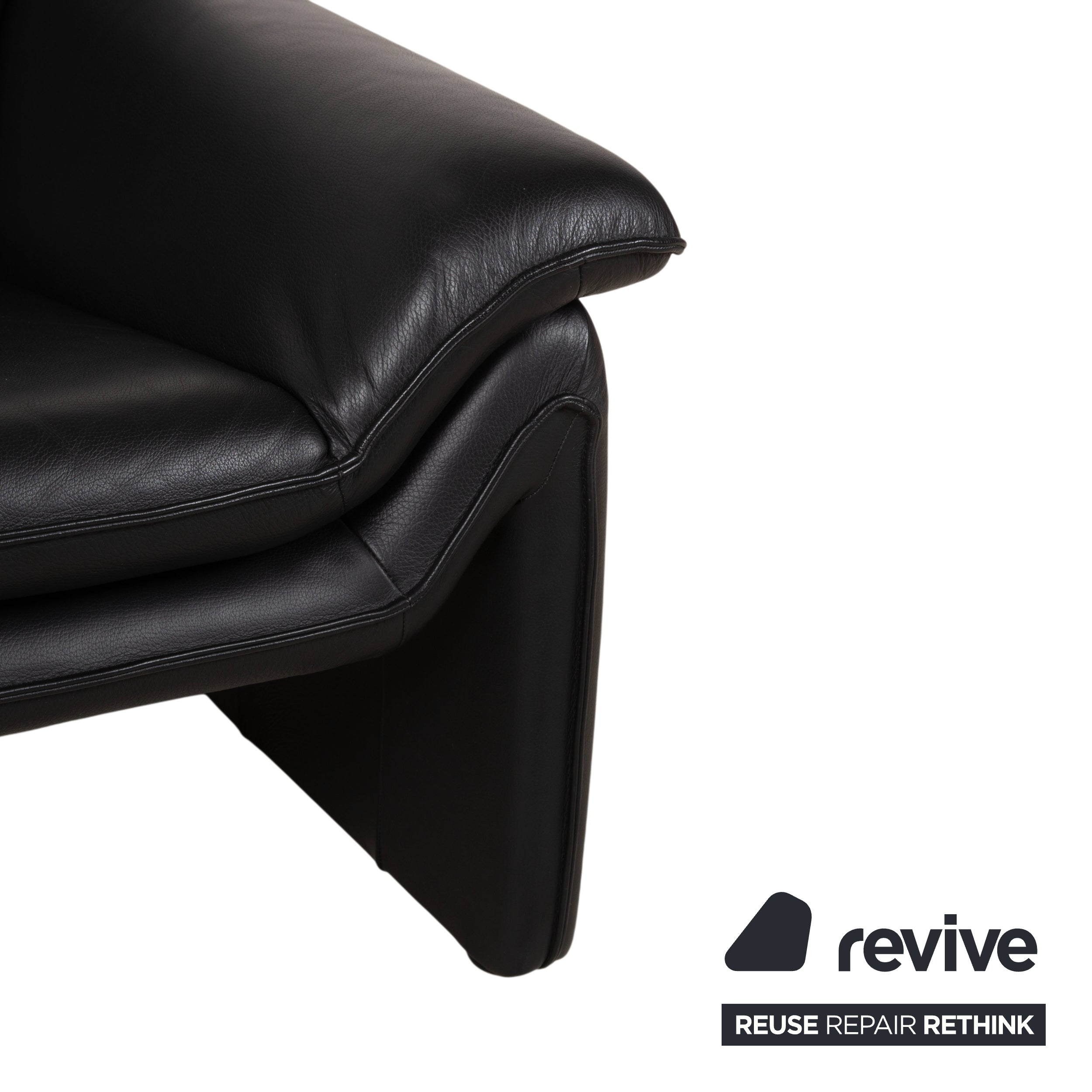 Laauser Atlanta Two-Seater Leather Suite Armchair Black Sofa Couch