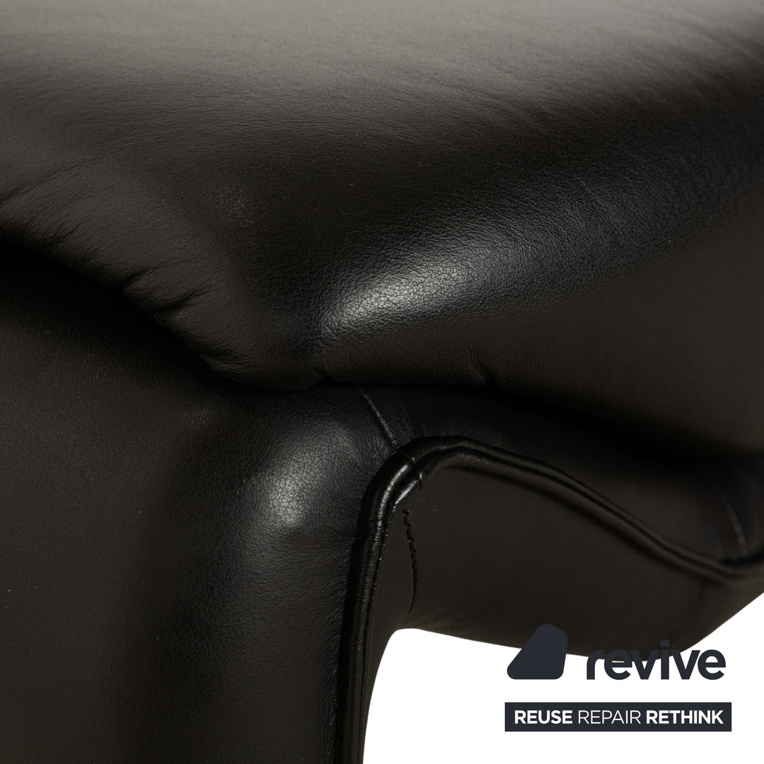 Laauser Atlanta Leather 1x Three-seater Sofa Couch 2x Armchairs 1x Stool Black