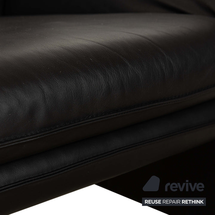 Laauser Atlanta Leather 1x Three-seater Sofa Couch 2x Armchairs 1x Stool Black