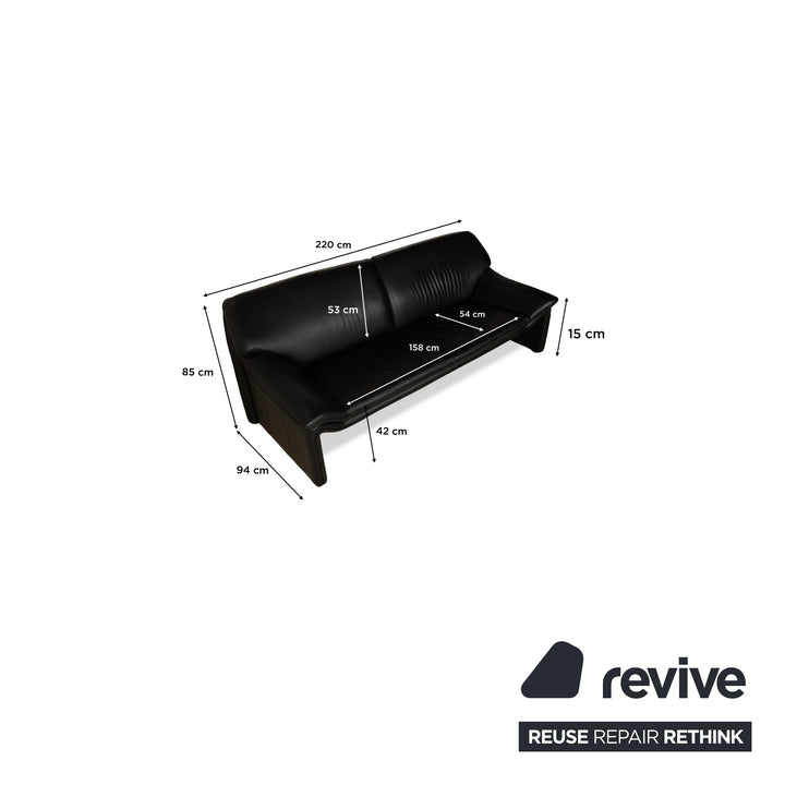 Laauser Atlanta Leather 1x Three-seater Sofa Couch 2x Armchairs 1x Stool Black