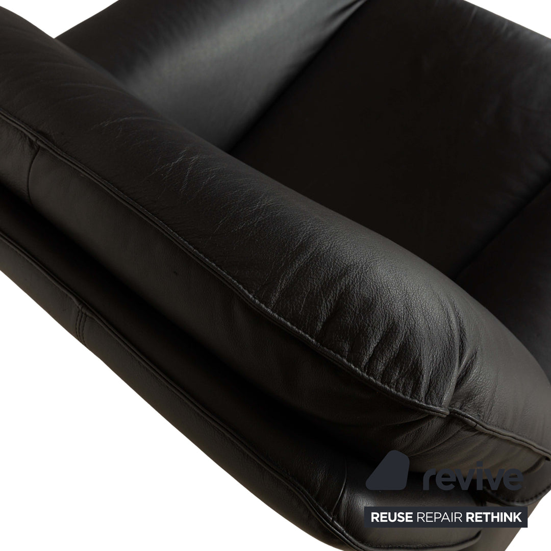 Laauser Atlanta Leather 1x Three-seater Sofa Couch 2x Armchairs 1x Stool Black