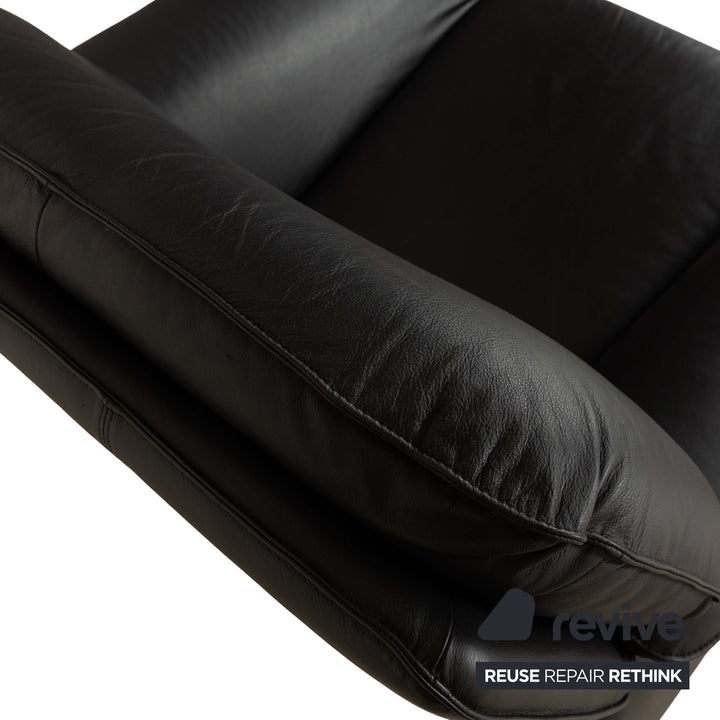 Laauser Atlanta Leather 1x Three-seater Sofa Couch 2x Armchairs 1x Stool Black