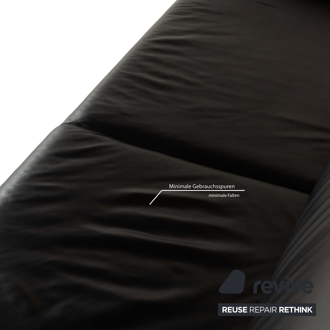 Laauser Atlanta Leather 1x Three-seater Sofa Couch 2x Armchairs 1x Stool Black