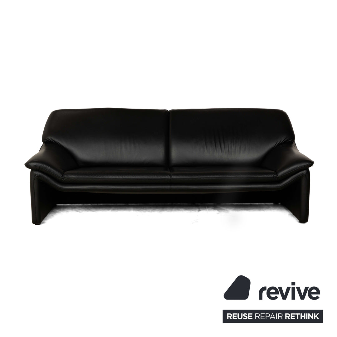 Laauser Atlanta Leather 1x Three-seater Sofa Couch 2x Armchairs 1x Stool Black