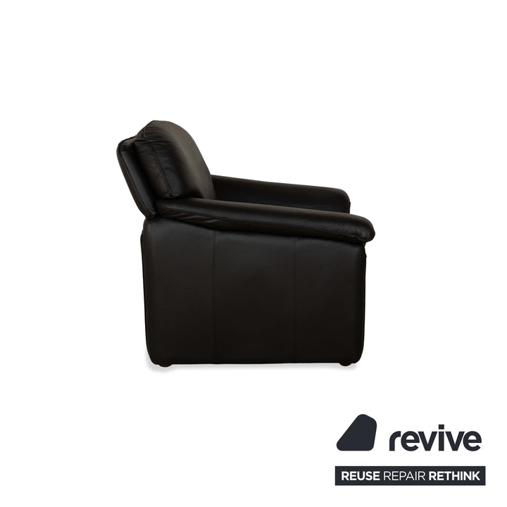 Laauser Atlanta Leather 1x Three-seater Sofa Couch 2x Armchairs 1x Stool Black