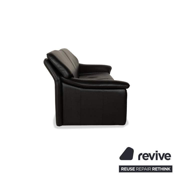 Laauser Atlanta Leather 1x Three-seater Sofa Couch 2x Armchairs 1x Stool Black