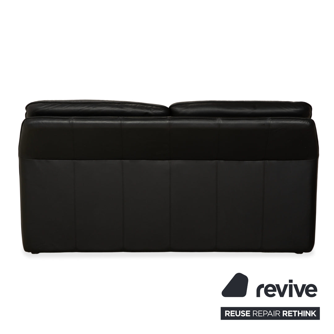 Laauser Atlanta Leather 2x Two-Seater Black Sofa Couch