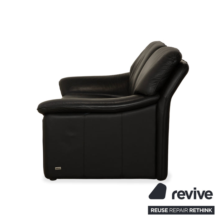 Laauser Atlanta Leather 2x Two-Seater Black Sofa Couch