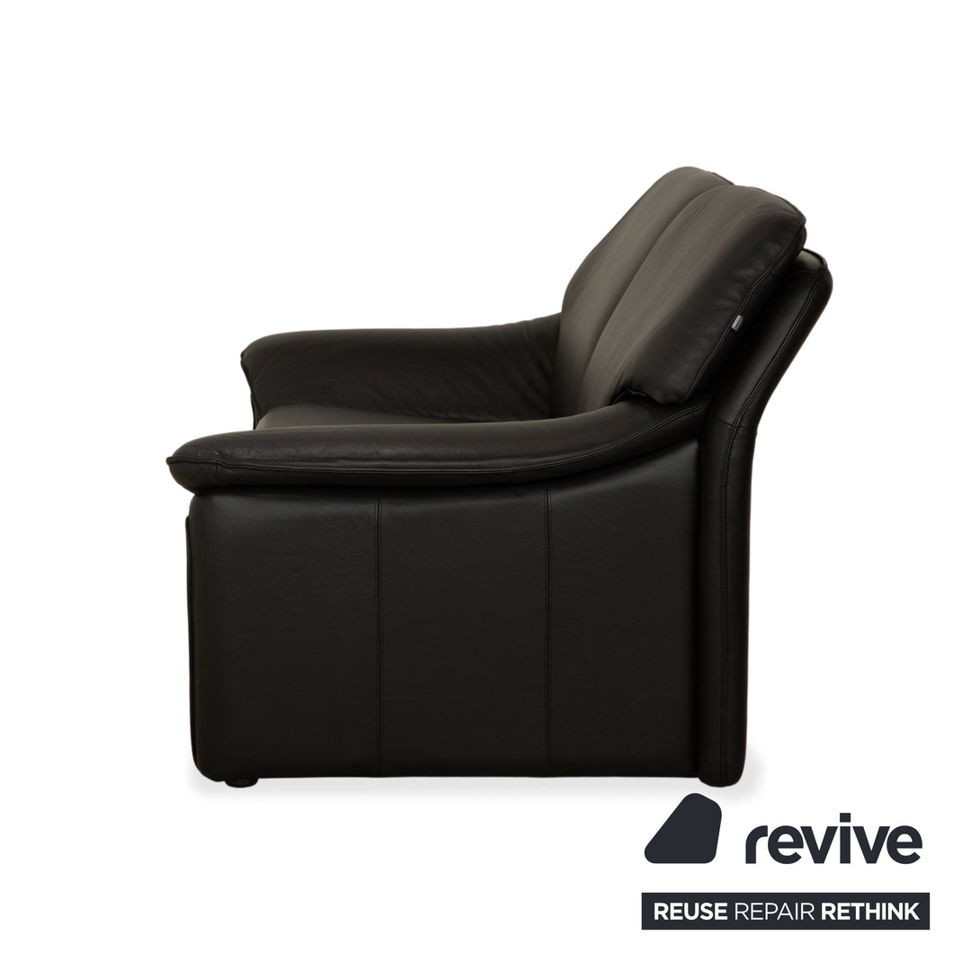 Laauser Atlanta Leather 2x Two-Seater Black Sofa Couch