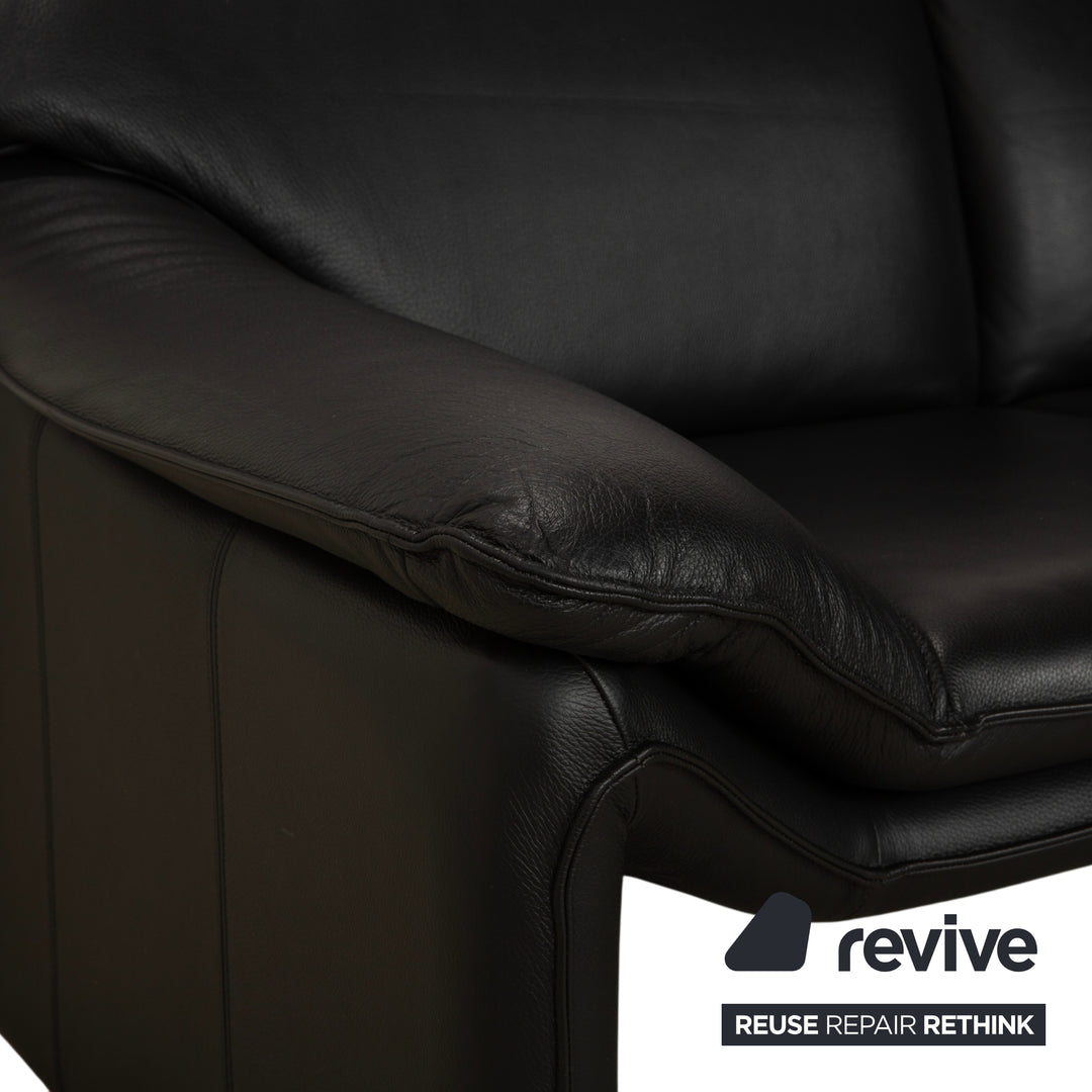Laauser Atlanta Leather 2x Two-Seater Black Sofa Couch
