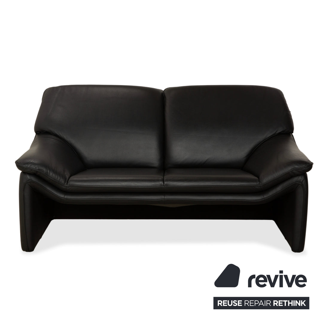 Laauser Atlanta Leather 2x Two-Seater Black Sofa Couch