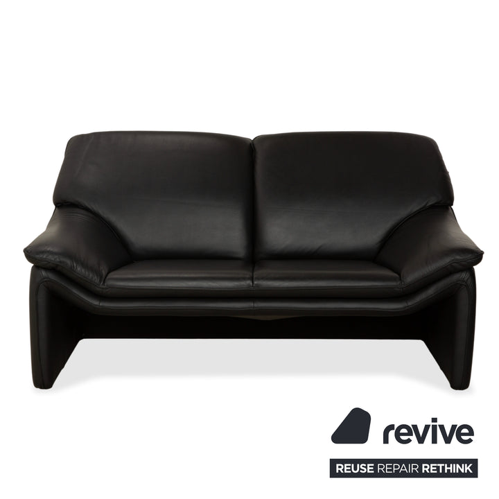 Laauser Atlanta Leather 2x Two-Seater Black Sofa Couch