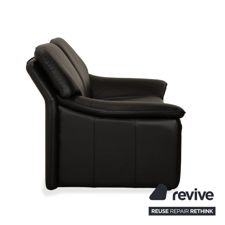 Laauser Atlanta Leather 2x Two-Seater Black Sofa Couch