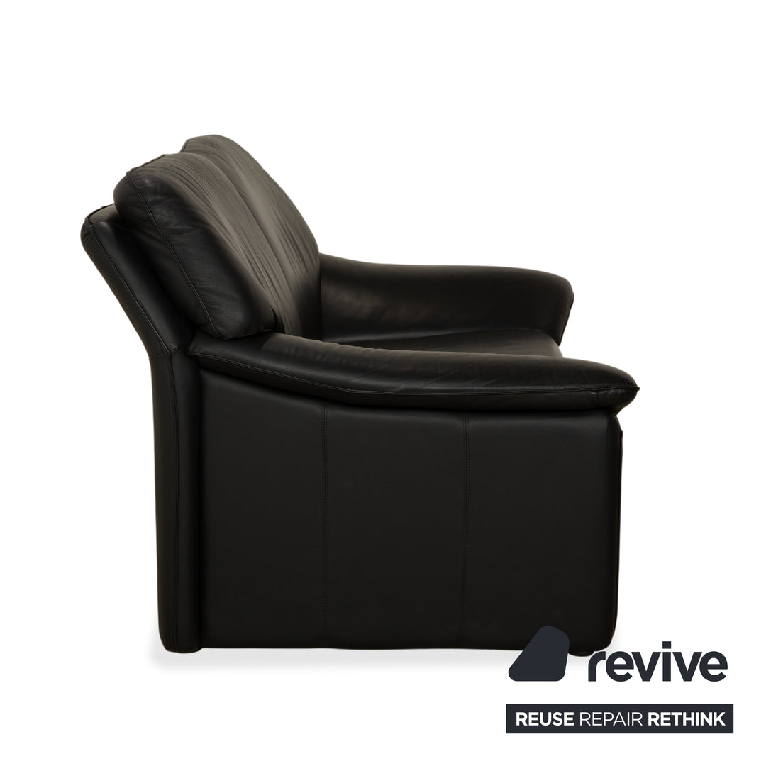 Laauser Atlanta Leather 2x Two-Seater Black Sofa Couch